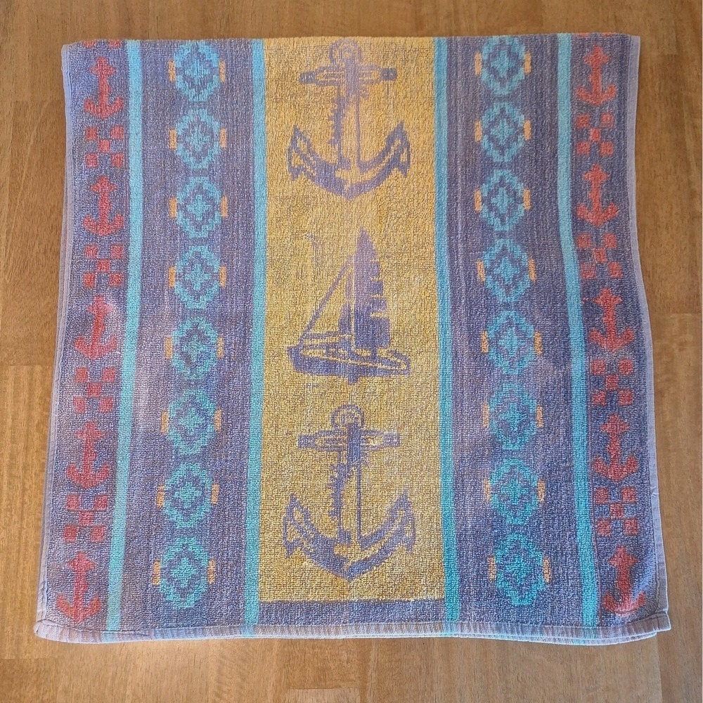 Vintage 90s Aztec Nautical Beach Towel Southwestern 100% Cotton Made In India